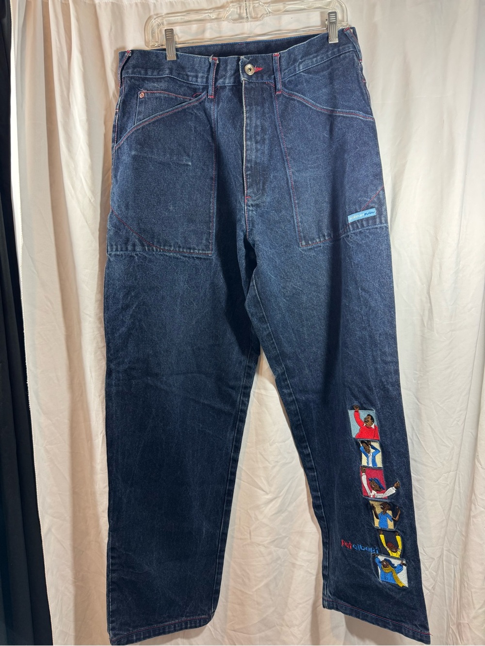 Platinum Fubu Men's Dark Blue Denim Jeans with Color Block Side Graphics 36